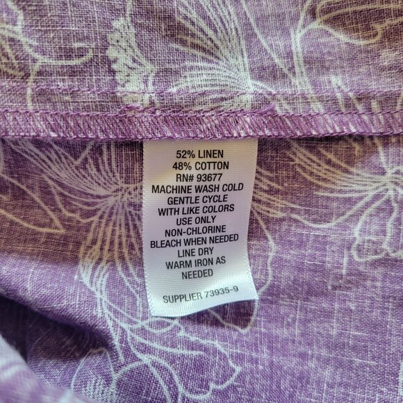 Liz Claiborne Purple Floral Button-Up Blouse L Linen/Cotton Blend Womens Shirt - Picture 6 of 9